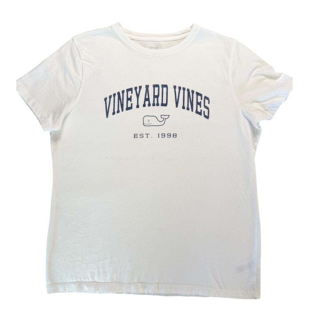 Vineyard Vines Womens Large Heritage Whale Graphic Crew Short Sleeve Tee - White
